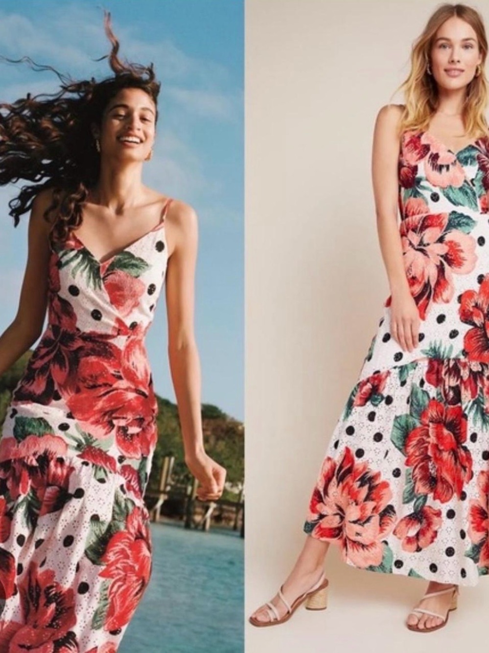 FARM Rio White Maxi Dress with Red Floral & Black Polka Dots